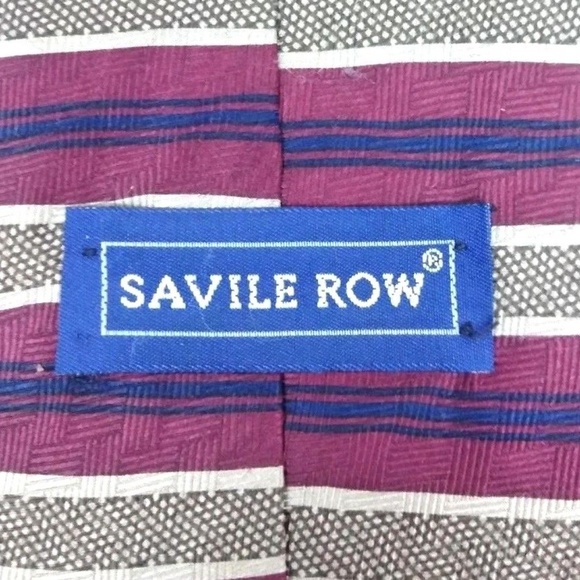 Savile Row Red & Blue Striped 100% Silk Tie - Picture 4 of 6